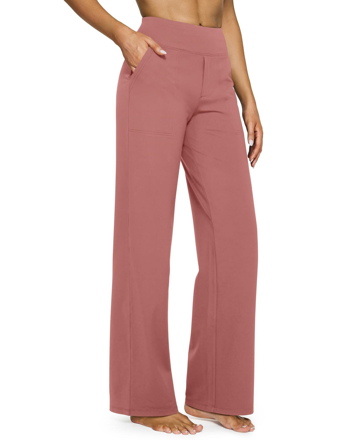Pantalons à pattes droites à taille haute avec poches longues