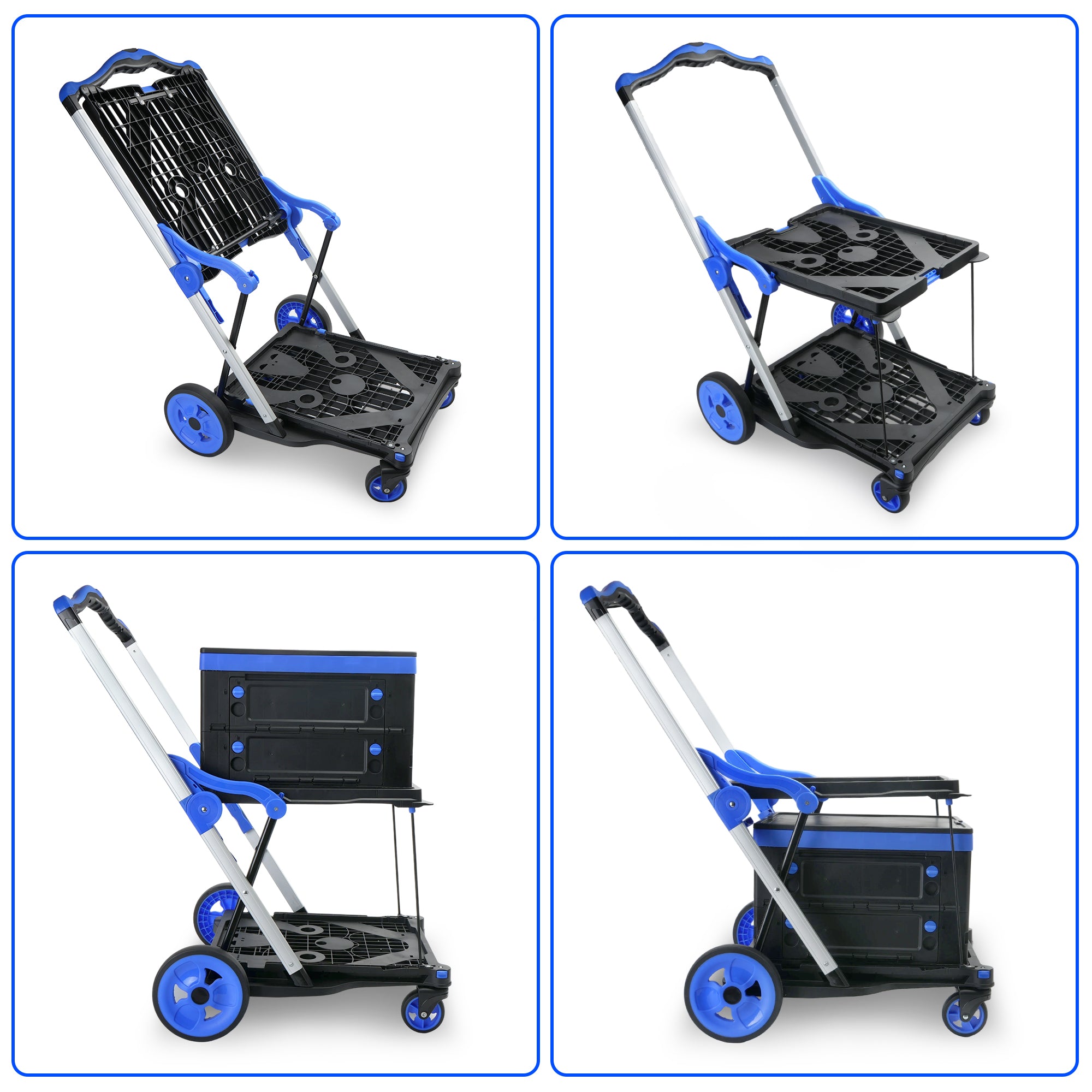 Chariot pliant 2-Tier Multi-Utilisation Fonctionnel Chariots Collapsibles Shopping Chariot avec Roues Sh