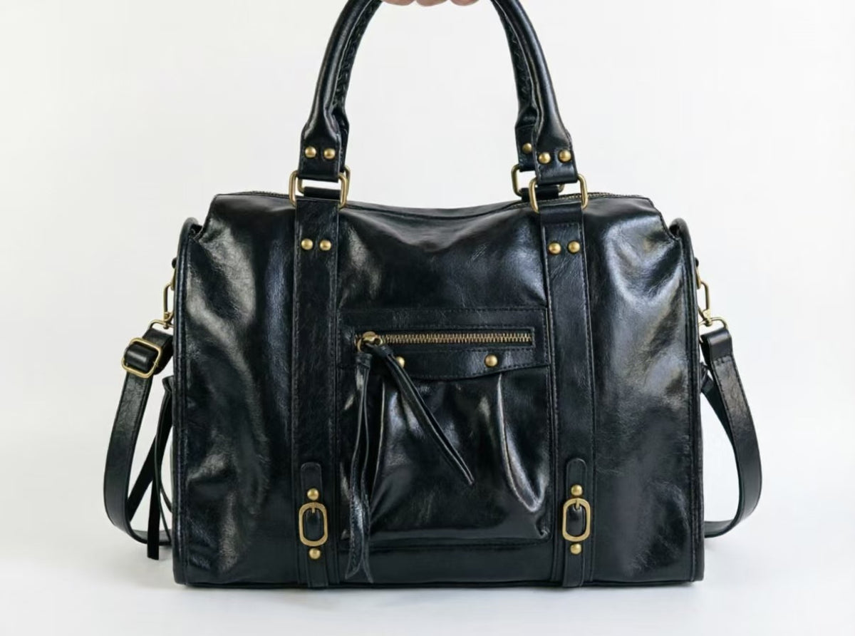 Millennial-style Fringed Tote Grande-capacité Vintage Studded bandoulière sac