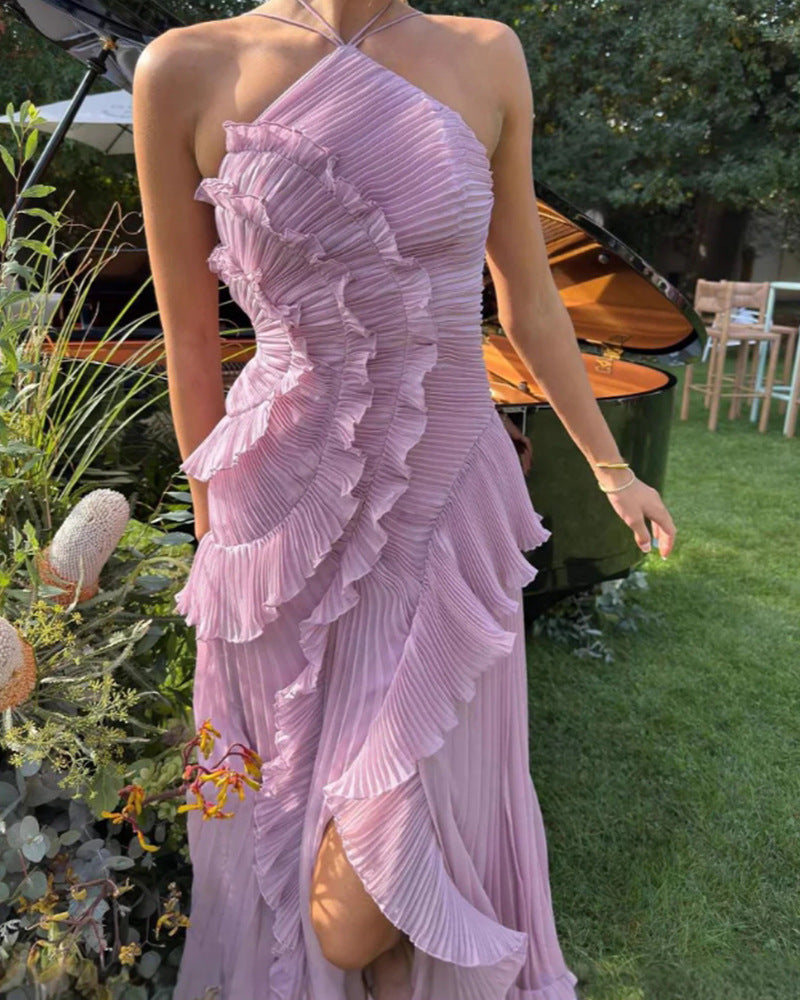 Robe sans dos sexy à col haltère pour femmes