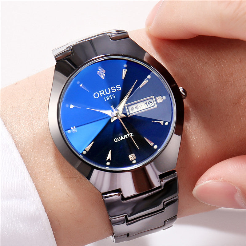 Tungstène acier couleur imperméable mode étudiant couple calendrier Quartz montre