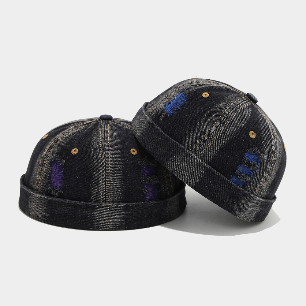 Été hommes et femmes de couleur patch fil Rolled-up Street style Bonnet sans brim