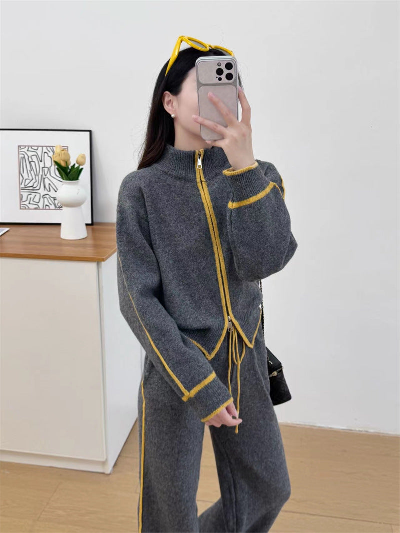 Ensemble pull et gilet femme en maille, deux pièces décontracté