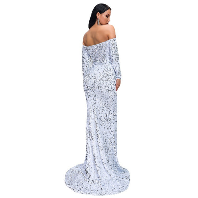 Robe de soirée pour sequins à manches longues sexy