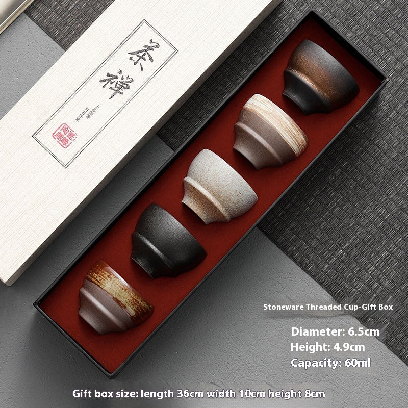 Porcelaine Tea Tasting Cup Suit Stoneware Kunn Baigné Cinq couleurs Tea Cup Boîte cadeau