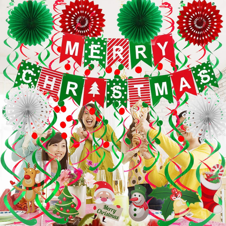 Joyeux papier de Noël Banner Fan Flower Circle Confetti Dots suspendu Garlandand Swirl Stre
