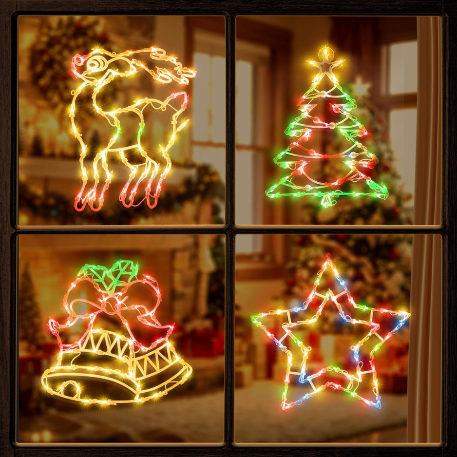 4 Packs Décorations de fenêtre de Noël
