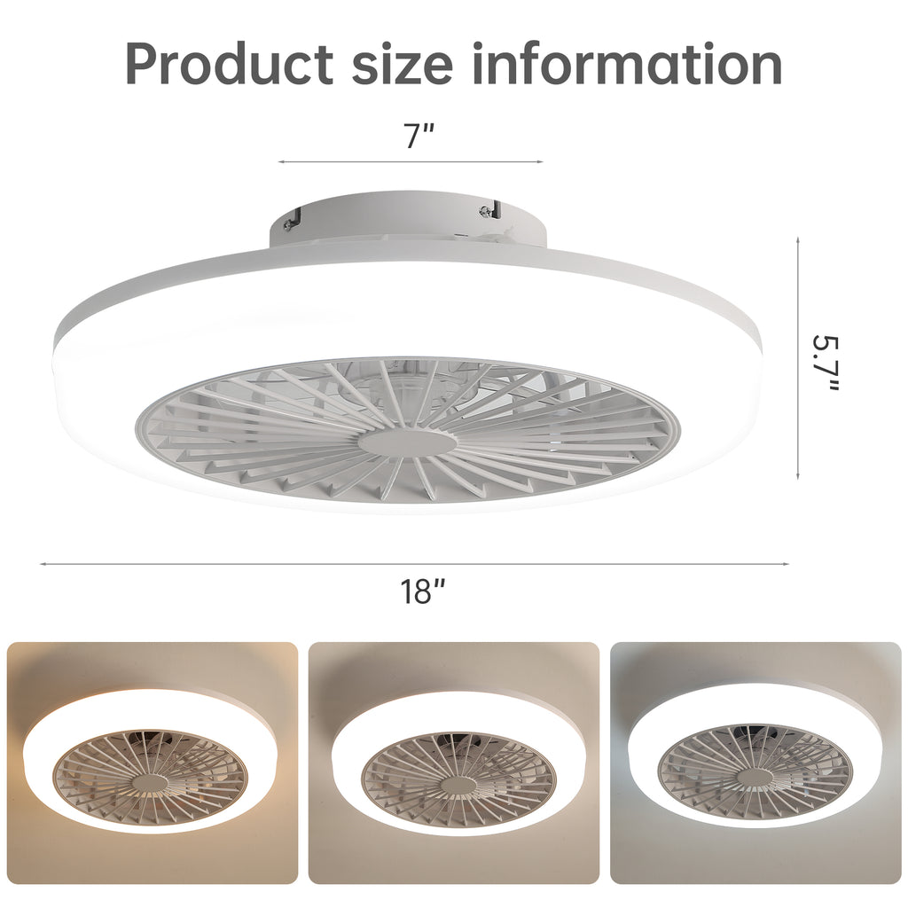 Eventail de plafond fermé de 18 pouces avec lumière et télécommande