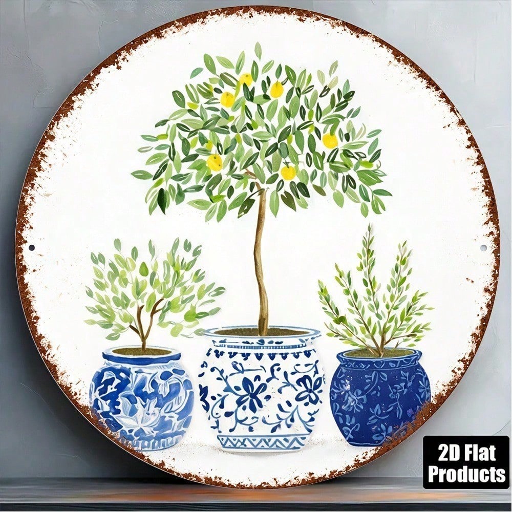 Vintage Lemon Tree Wall Art 8x8in Mediterranean Round Sign