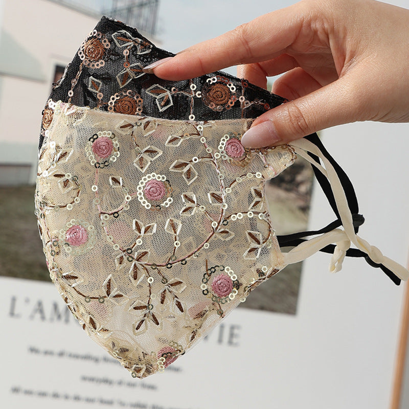 Masque de protection 3D pour femmes en dentelle rose