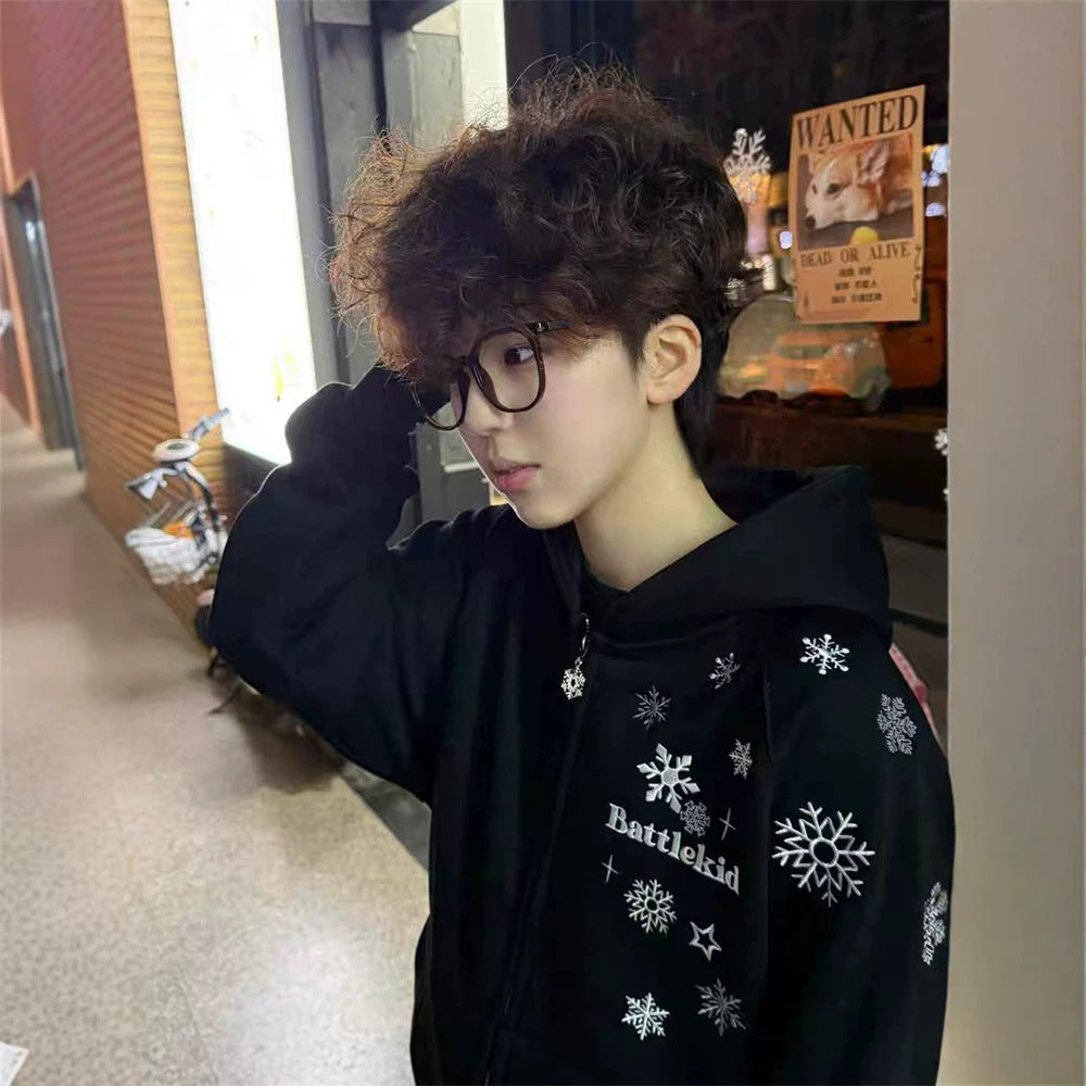 Broderie de flocons de neige rétro Cardigan Hoodie