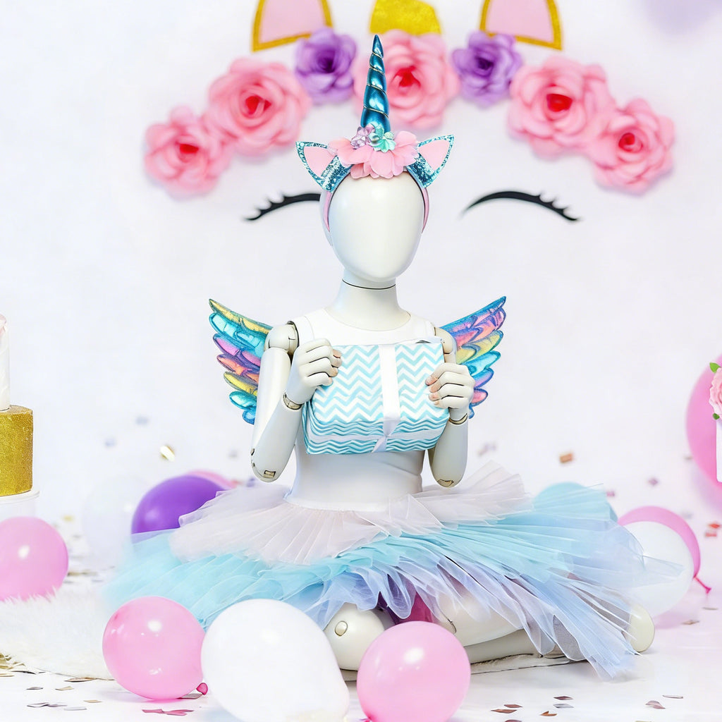 3-Piece Blue Unicorn Party Outfit pour les fêtes de costume et les célébrations—Ensemble d'accessoires de partie