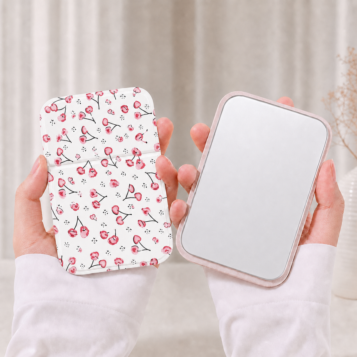 Miroir compact pliant imprimé cerise mignon
