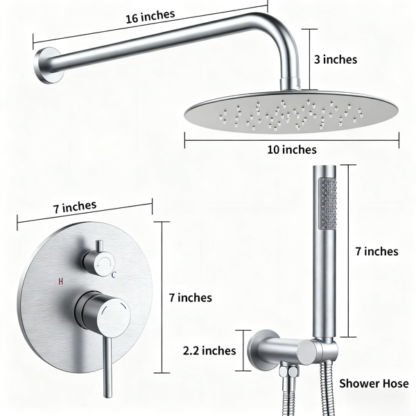 Système de douche Robinet de douche Combo Set mural avec tête de douche pluie 10" et main