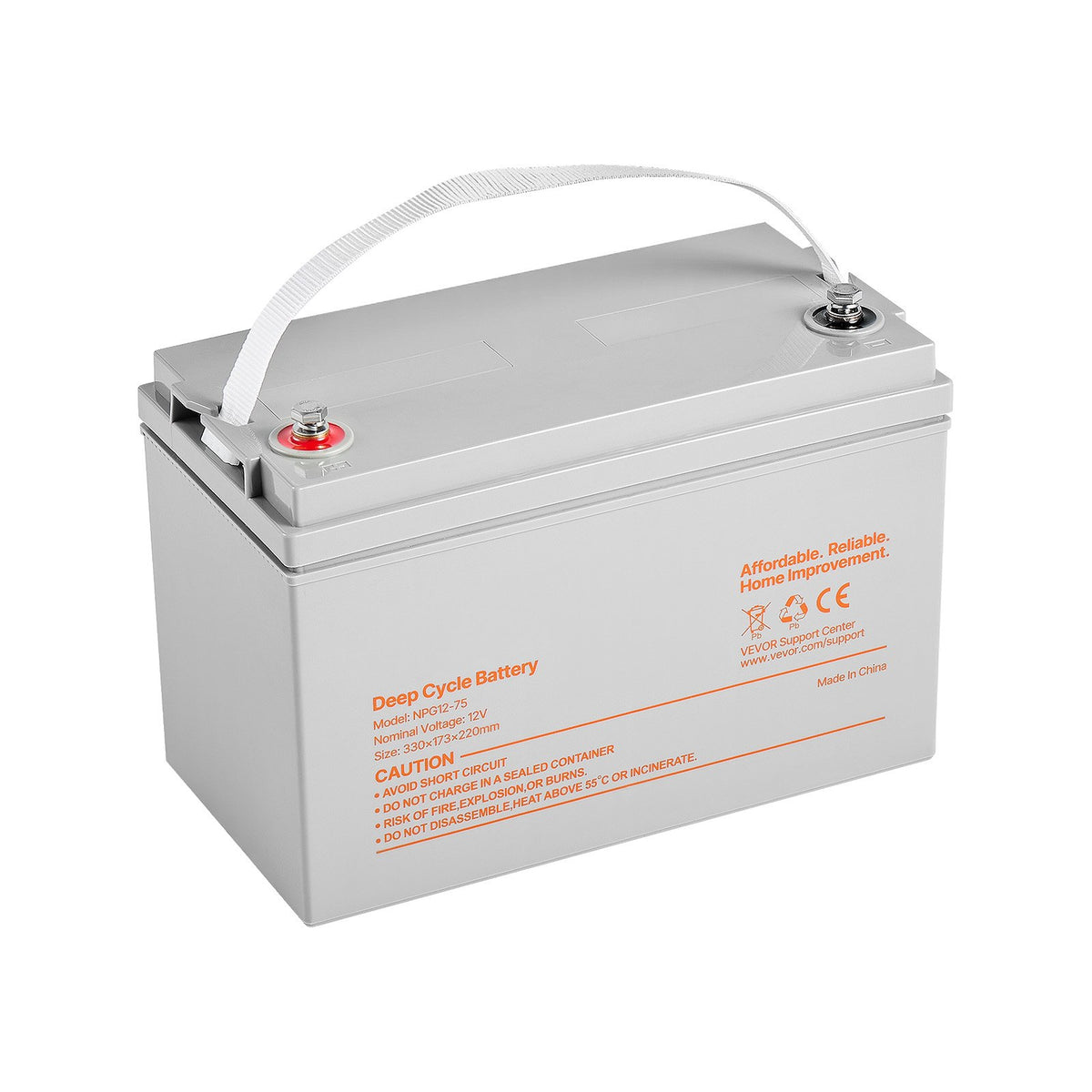 12V 75Ah Sealed AGM Deep Cycle Rechargeable Acid Mobility Battery