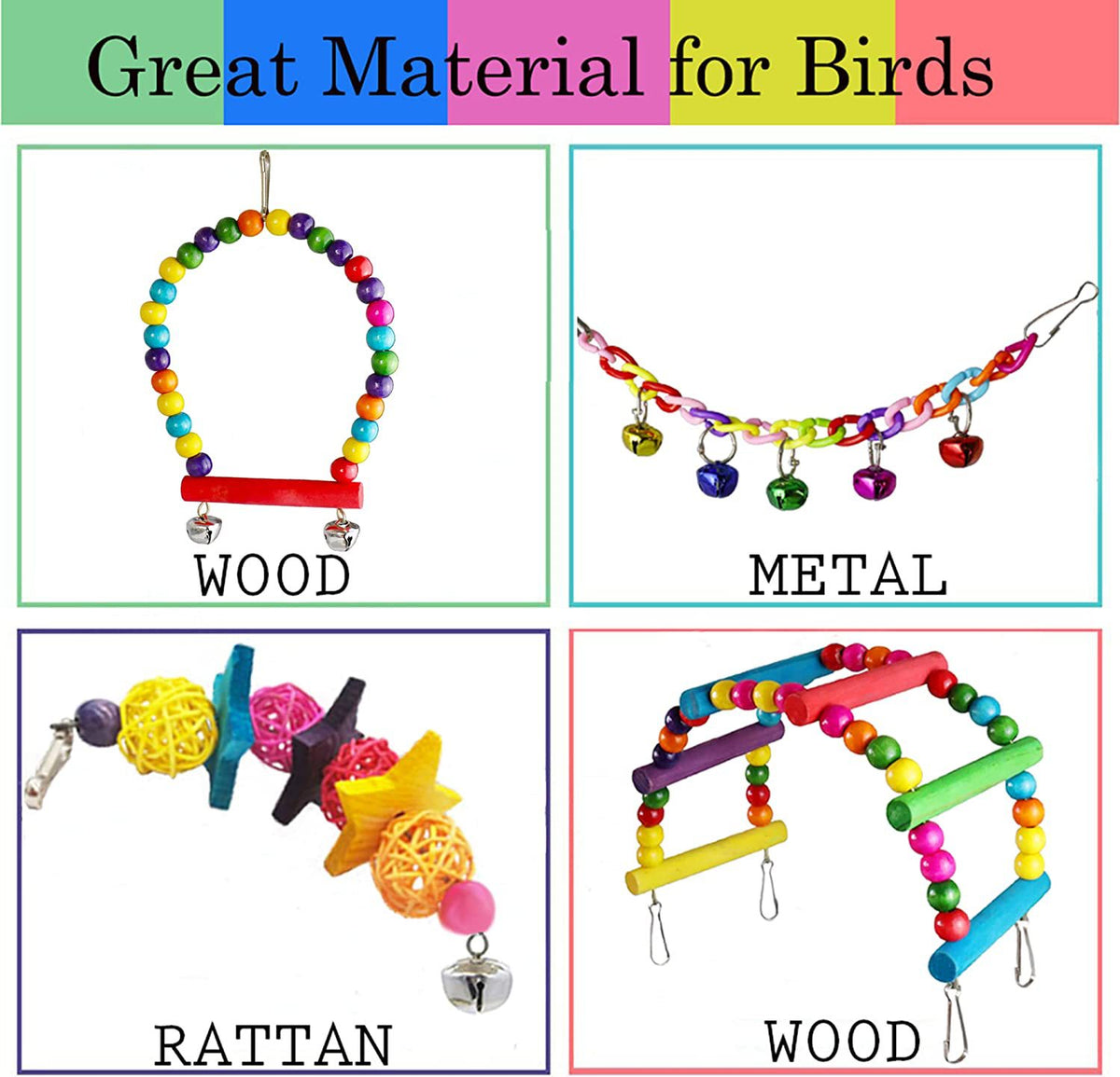 7PC Jouets pour perroquet Accessoires de cage d'oiseau