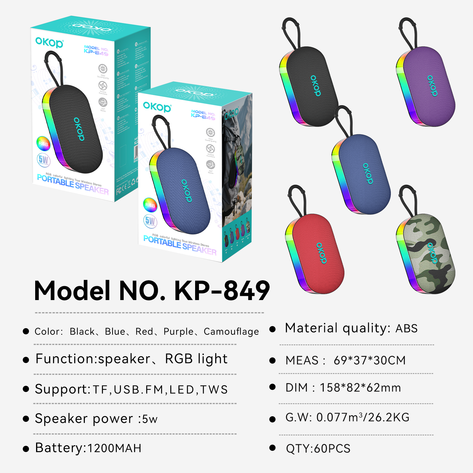 KP-849 Portable Bluetooth haut-parleur sans fil Compact étanche Hi-Fi basse son approprié Fo