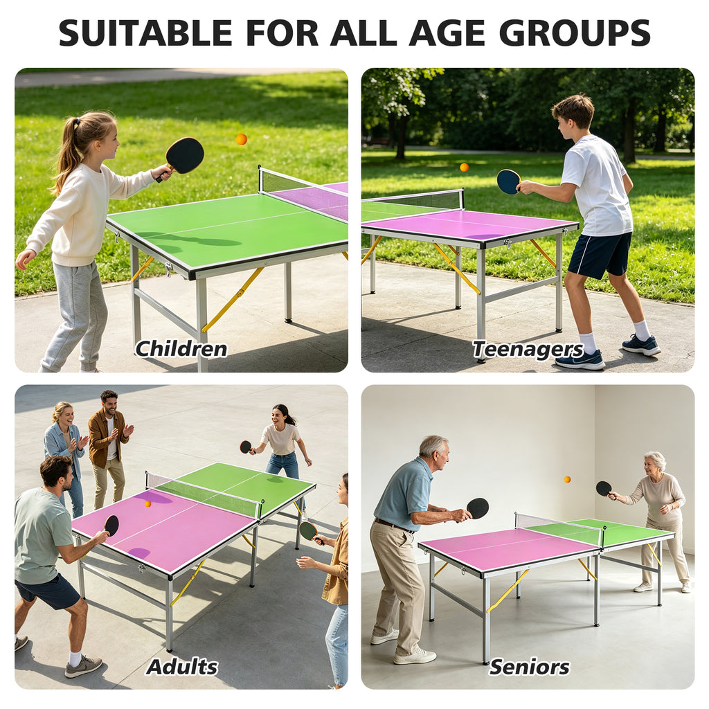 Table de tennis de table pliable et portable 6FT – Ensemble de table de ping-pong de taille moyenne pour jouer en intérieur