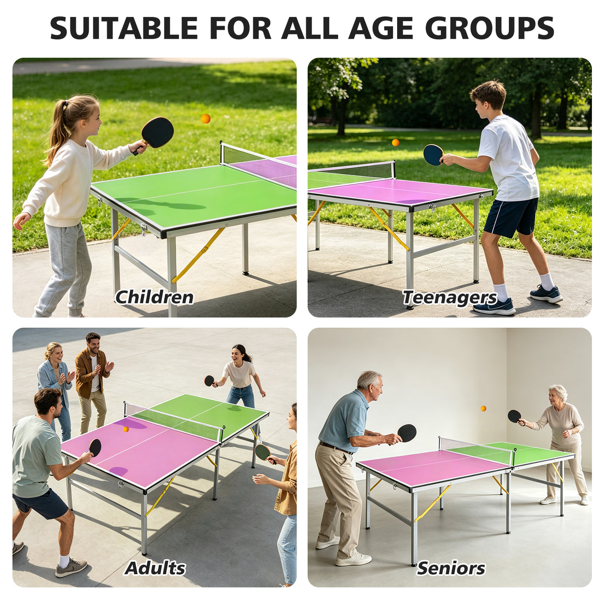 Table de tennis de table pliable et portable 6FT – Ensemble de table de ping-pong de taille moyenne pour jouer en intérieur