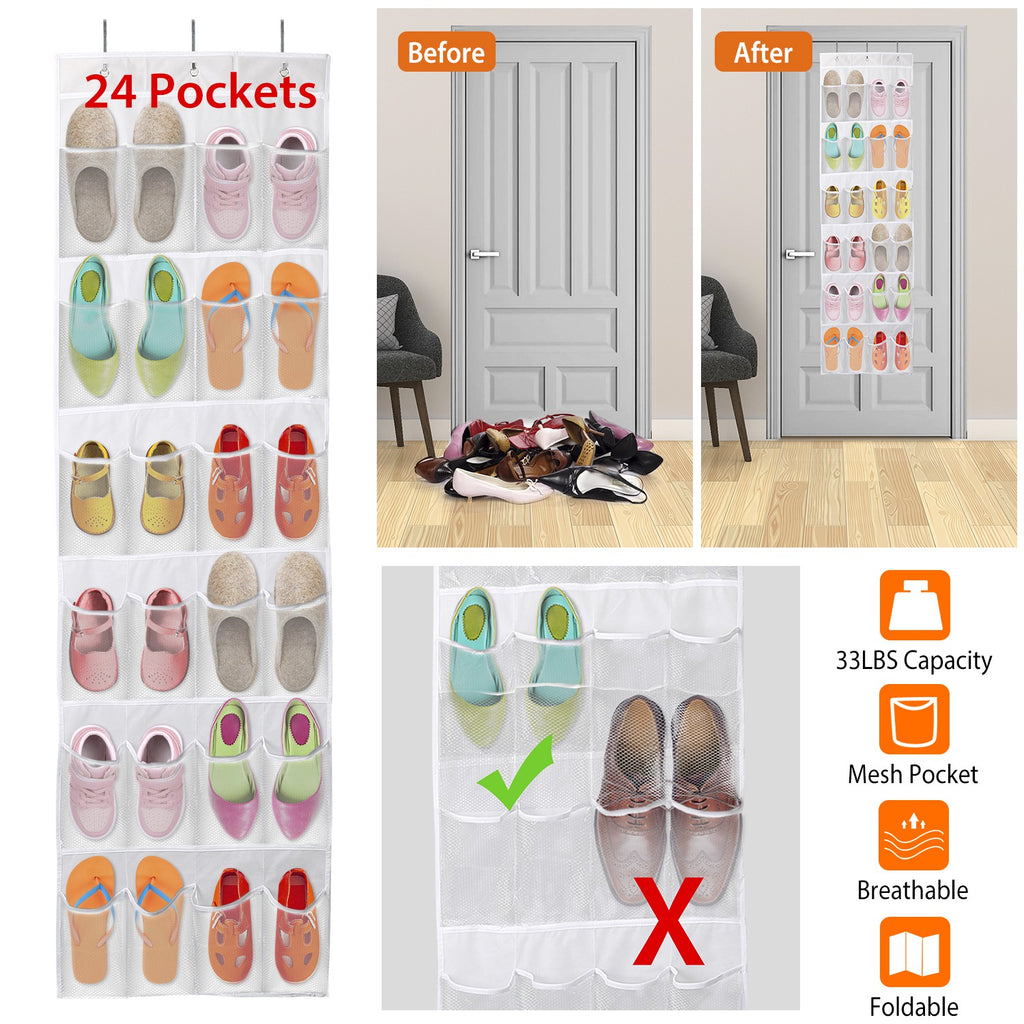 Sur la porte Sac de chaussures pour derrière la porte 24-Pocket cristal clair Organisateur 6-Layer Hang