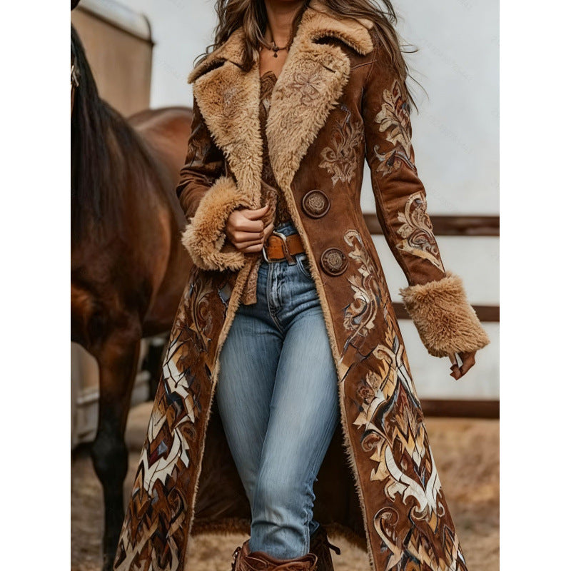 Manteau imprimé mode en peluche de style occidental pour femmes