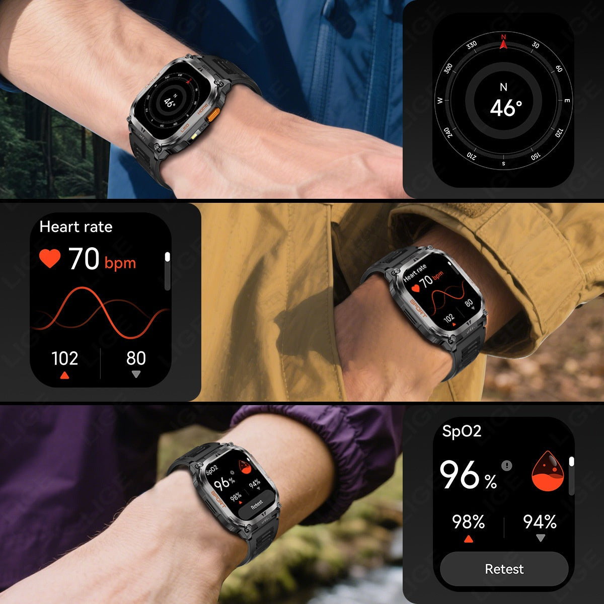 Smartwatch grand écran avec fonction d'appel Bluetooth