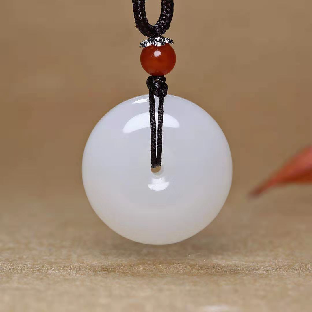 Afghanistan naturel Jade Peace Buckle Pendentif Collier Suet White Jade Buckle Rope Simulat