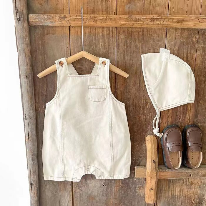 Baby denim tracksuit with suspenders Sleeveless jacket