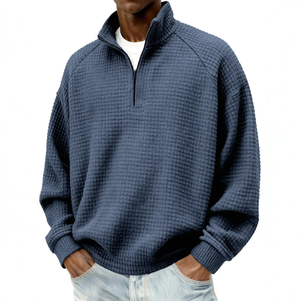 Rétro zippé petit chèque Casual Stand-collar Hommes manches longues