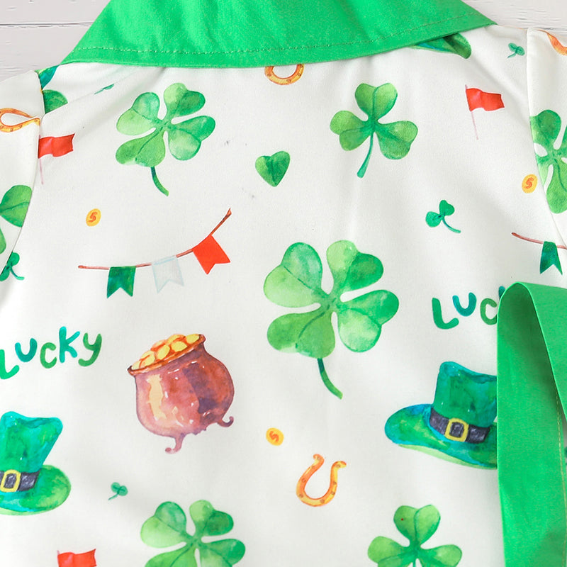Bébé garçon nouveau-né St. Patrick vêtements manches courtes Clover Imprimer Romper & Suspenders P