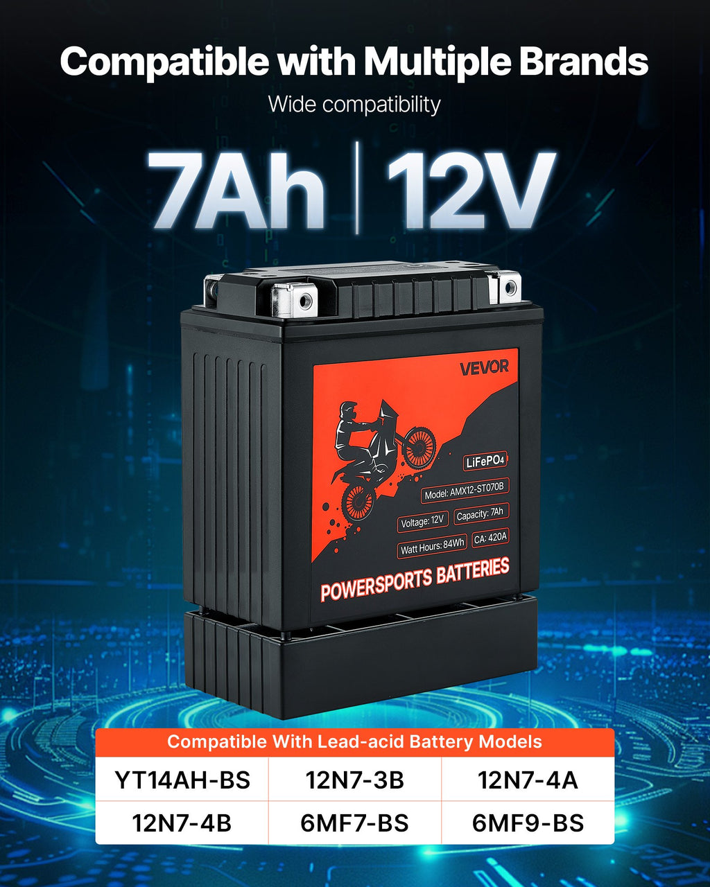 Batterie de moto 12V 7Ah YT14AH-BS Batterie Powersports haute performance
