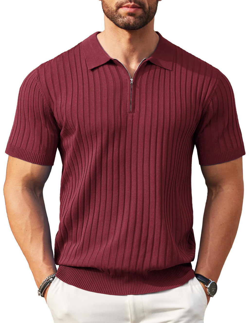 Hommes Zip-Up manches courtes Polo T-Shirt T-Shirt mode de golf casual