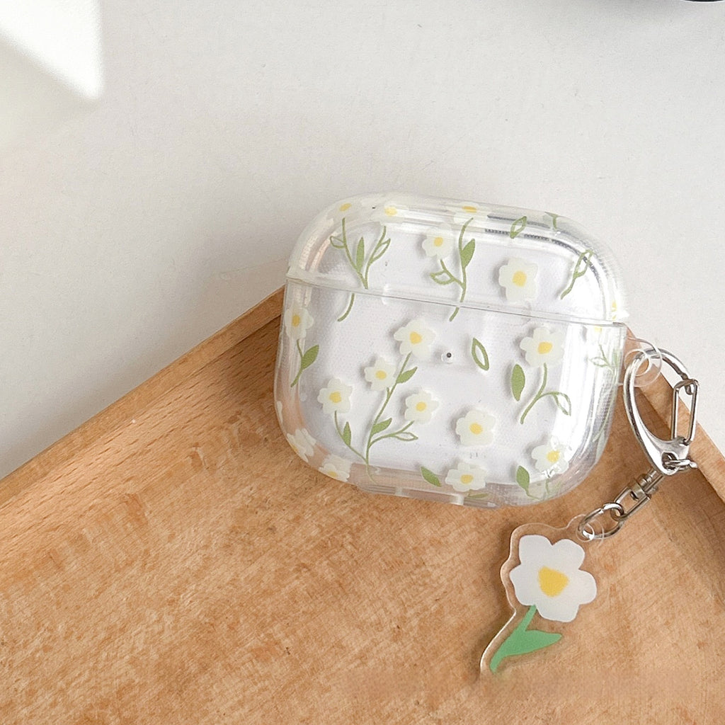 White Floral High-Transparency Protective Case for Bluetooth Headset