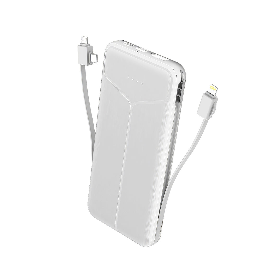 Chargeur portable 10000mAh Power Bank avec prise américaine 2 câbles intégrés Batterie externe