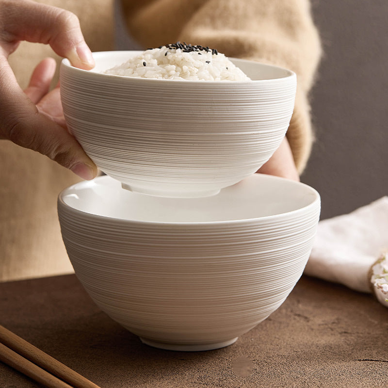 Bol de riz en céramique brossé blanc à haute texture