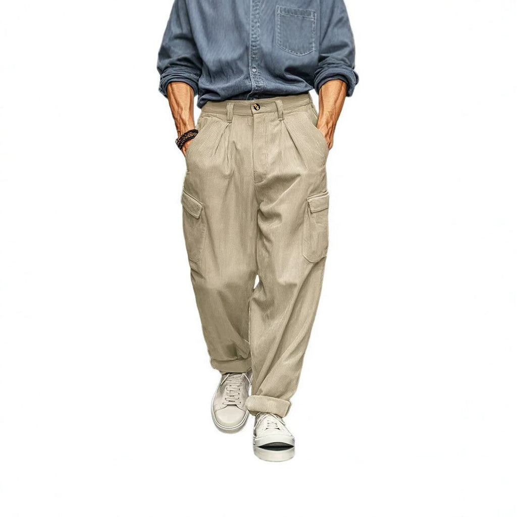 Hommes Relaxed-fit Retro Straight-leg pantalons occasionnels avec plusieurs poches