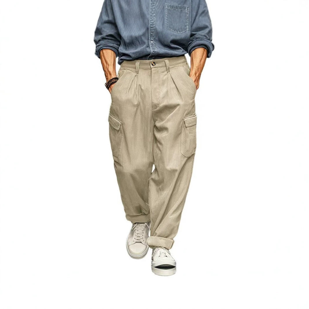 Hommes Relaxed-fit Retro Straight-leg pantalons occasionnels avec plusieurs poches