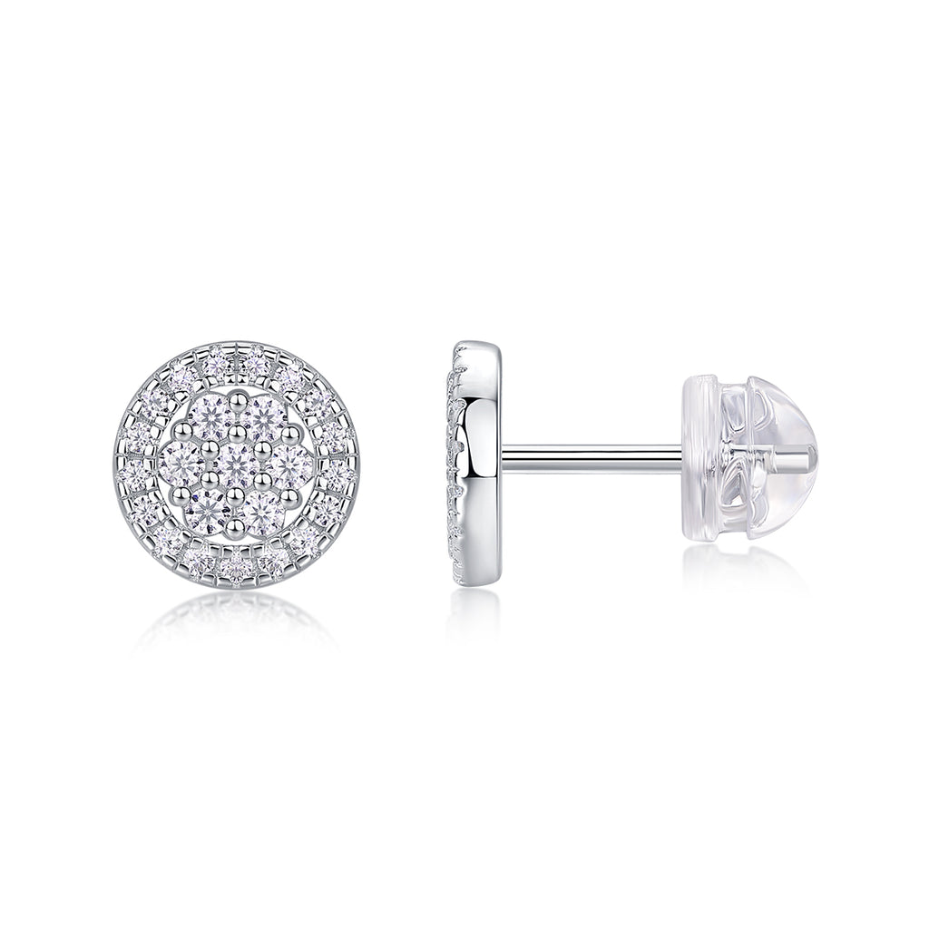 S925 Boucles d'oreilles rondes en argent sterling Halo Sterling