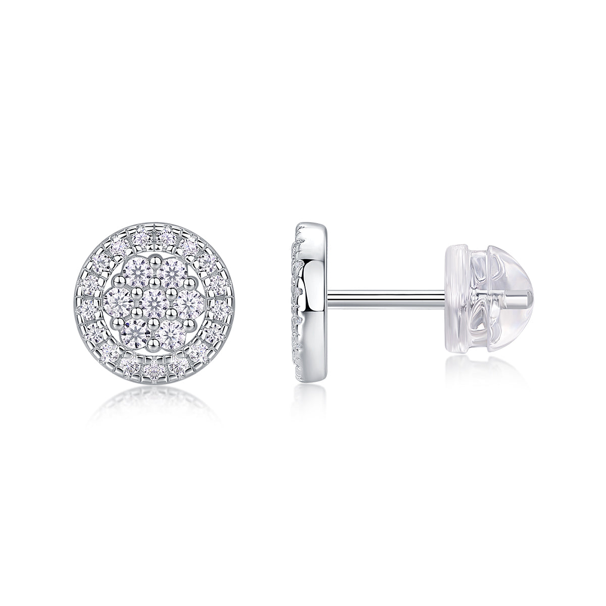 S925 Boucles d'oreilles rondes en argent sterling Halo Sterling