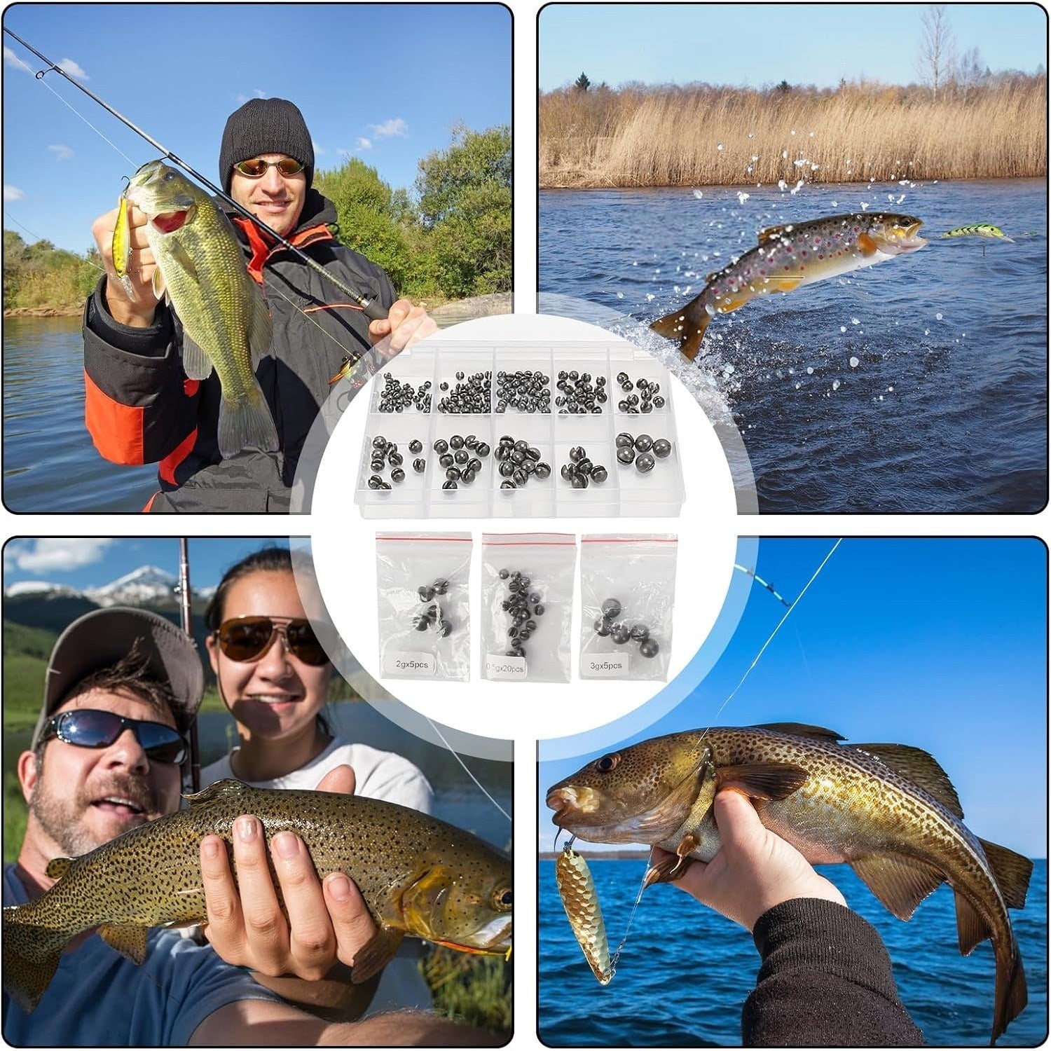 Sinker de pêche de 160 pièces en 10 tailles différentes – Assortiment complet pour divers Fi