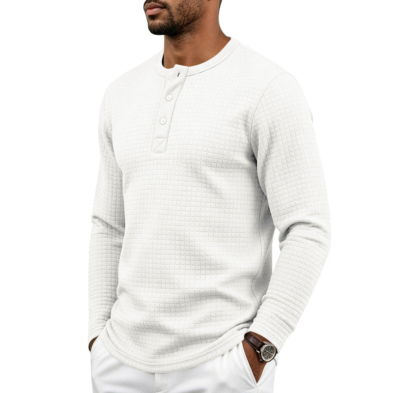 Homme Retro Jacquard Plaid Plongé manches longues Fit Henley T-shirt