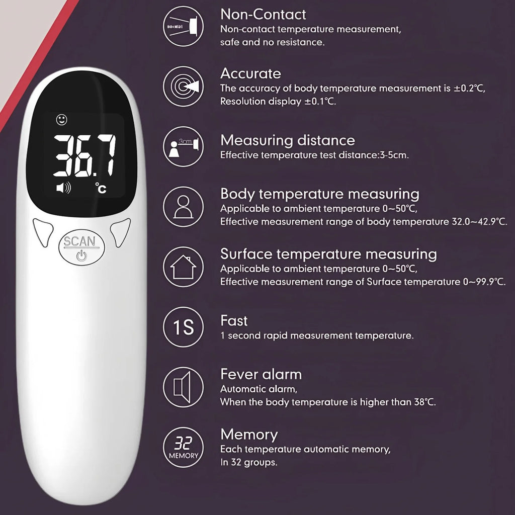 Thermomètre du corps médical Compteur de température multifonctions Accueil Sans contact pour la fièvre infantile