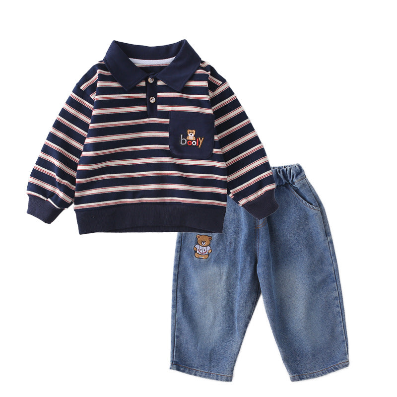 Ensemble de Polo Casual pour Enfants avec Collier Lapel 2 pièces