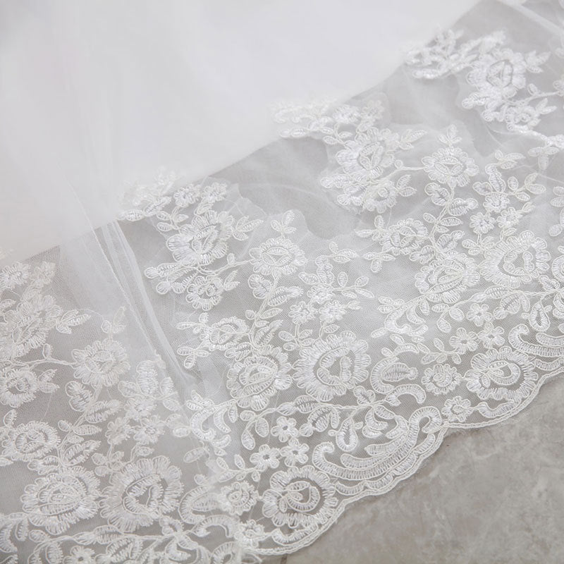Haute taille Blanc Tempérament Dream Dentelle Mid-waist Long Tail Robe de mariage col V
