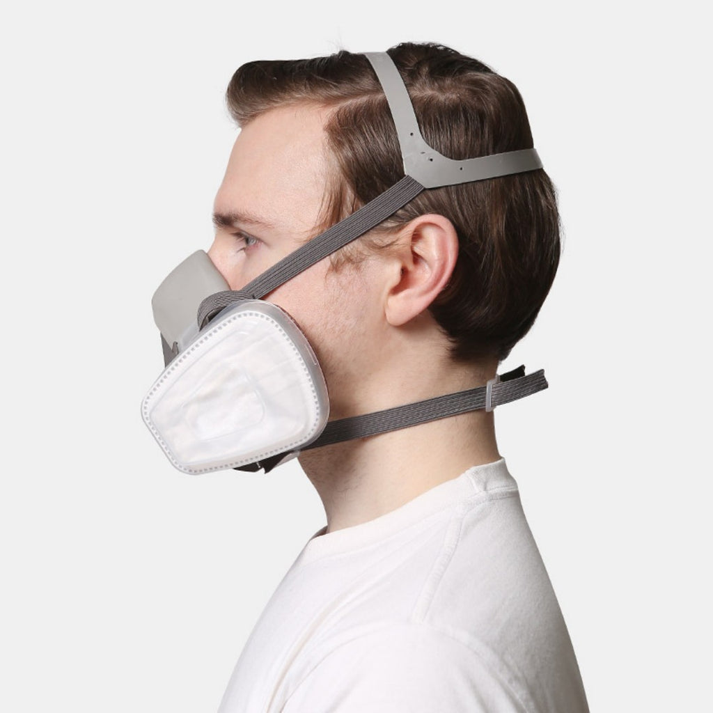 Masque respirateur double-cartridge gris-blanc