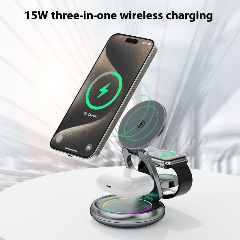 Support de chargeur rotatif sans fil en métal 3 en 1