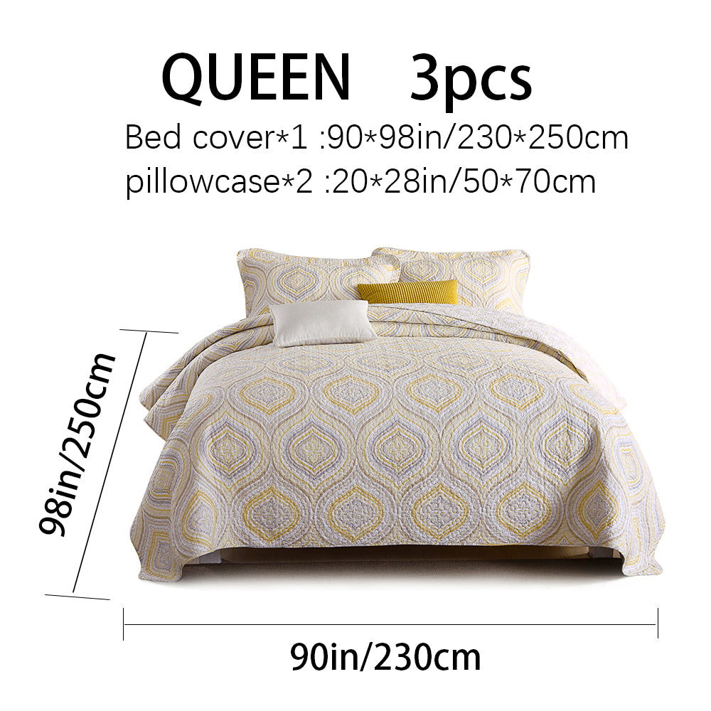 Cotton Reversible Quilt Bedspread Set Nordic Simplifié Médaille Géométrique Imprimer Toutes les mers