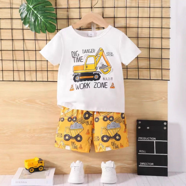 Summer Korean Style Boys Dinosaur Cartoon Print Set