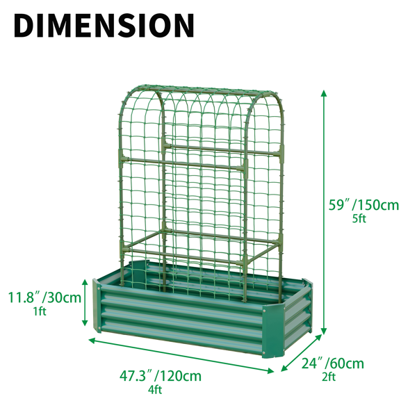 2-en-1 Lit de jardin surélevé avec Trellis - Boîte de planteur d'arc de 59 pouces pour les plantes d'escalade