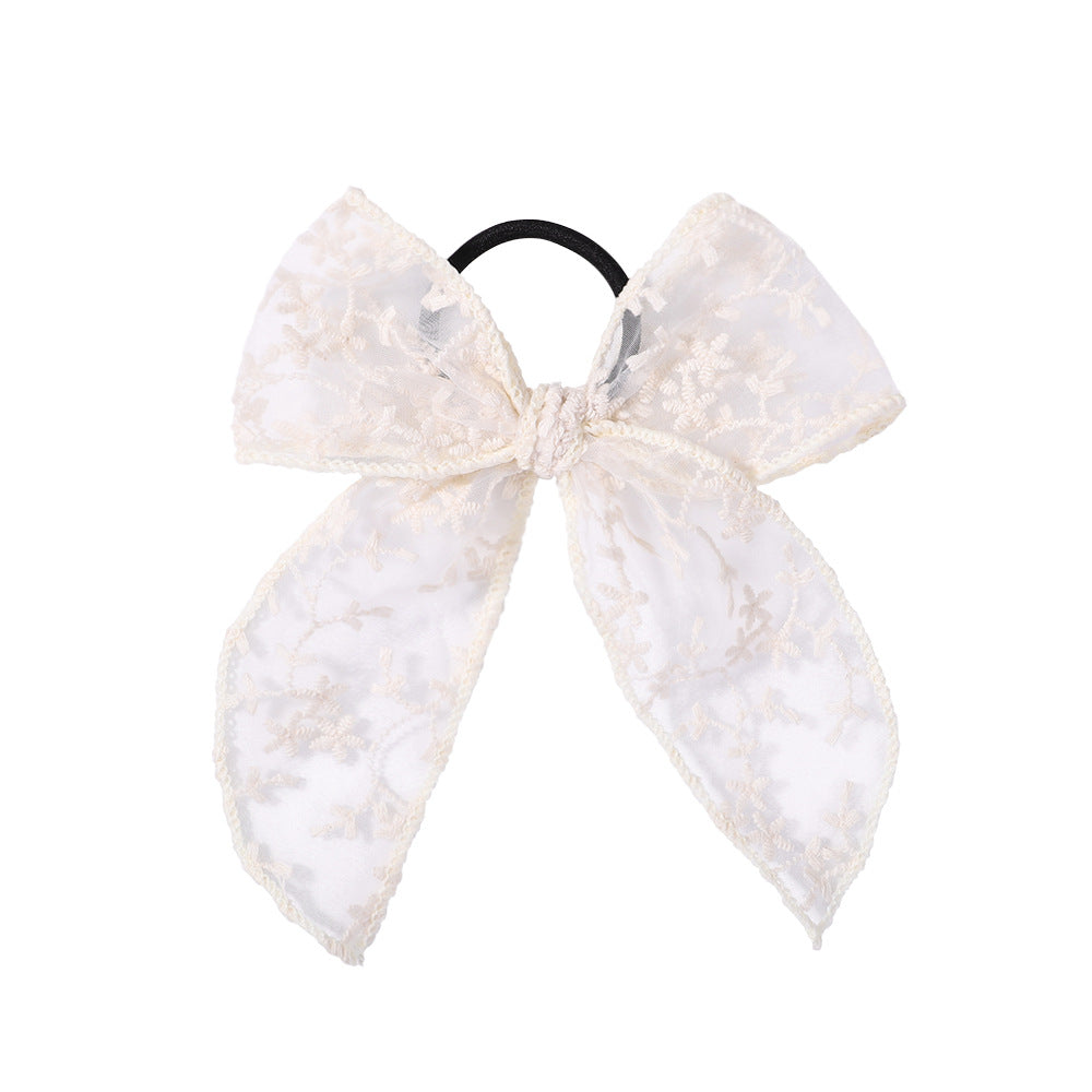 Brodé imprimé Bowknot bague de cheveux en caoutchouc de dentelle simple bande de cheveux Rope Floral Dovetail Ac